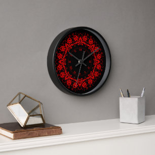 Horloge Romantique, Elégant Vintage Damask Red Goth