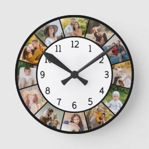 Horloge Ronde 12 Collage de photos Noir & Blanc Famille & Amis