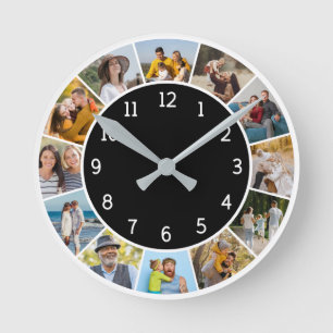 Horloge Ronde 12 Collage photo Famille & Amis noir et blanc 