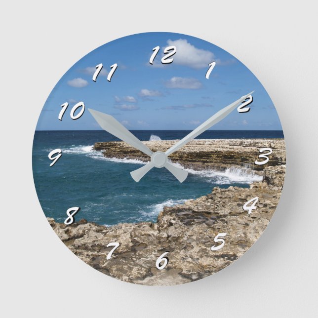 Horloge Ronde 12 Number Choices to Choose-Antigua Coastlin-Clock (Recto)