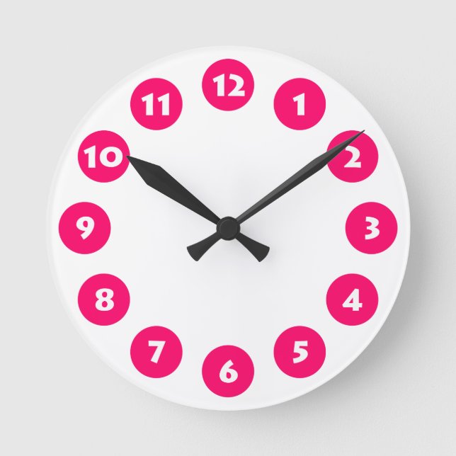 Horloge Ronde 12 Spots - Blanc avec Neon Rouge sur Blanc (Recto)