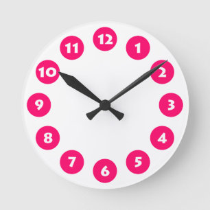 Horloge Ronde 12 Spots - Blanc avec Neon Rouge sur Blanc