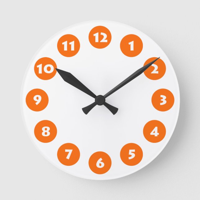 Horloge Ronde 12 Spots - Blanc avec orange sur blanc (Recto)