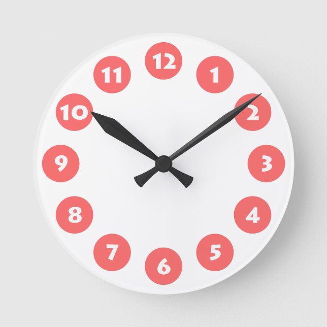 Horloge Ronde 12 Spots - Blanc avec rose tropicale sur blanc (Recto)