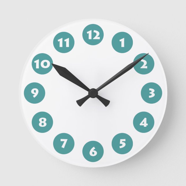 Horloge Ronde 12 Spots - Blanc avec Vert Océan sur Blanc (Recto)