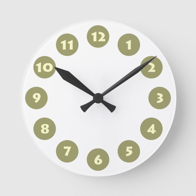 Horloge Ronde 12 Spots - Crème avec kaki sur blanc (Recto)