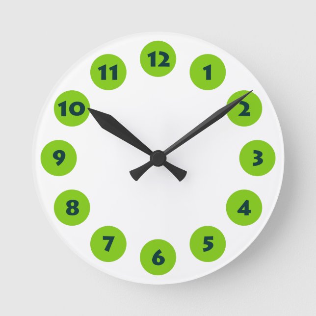 Horloge Ronde 12 Spots - Dk Green avec Martian Green sur Blanc (Recto)