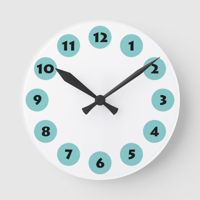 Horloge Ronde 12 Spots - Noir avec Bleu Lt Vert sur Blanc (Recto)