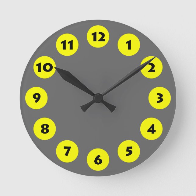 Horloge Ronde 12 Spots - Noir avec Jaune sur Grey (Recto)
