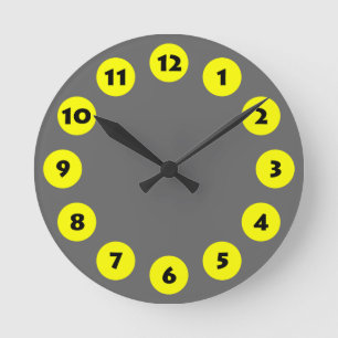 Horloge Ronde 12 Spots - Noir avec Jaune sur Grey