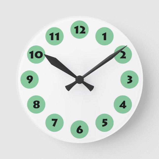 Horloge Ronde 12 Spots - Noir avec Vert fané sur Blanc (Recto)