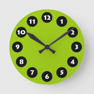 Horloge Ronde 12 Spots - Noir, Blanc et Martien Vert