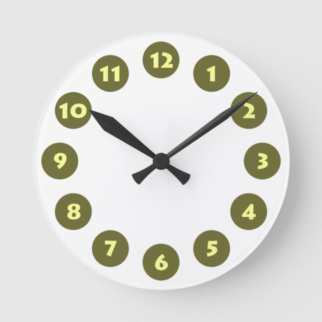 Horloge Ronde 12 spots - Pale Yellow with Dp Olive on White (Recto)