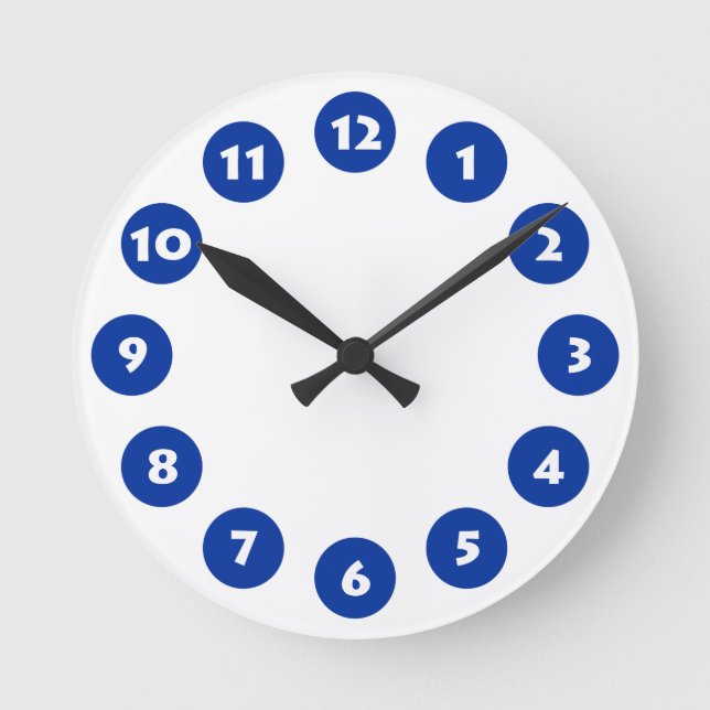 Horloge Ronde 12 Spots - Whute avec bleu marine sur blanc (Recto)