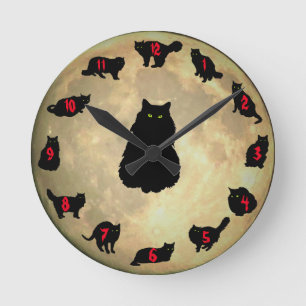 Horloge Ronde 13 Lucky Cats and the Moon (red number addition)