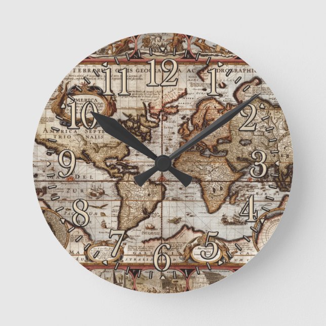 Horloge Ronde 1499 Old Map Antique History Designer Clock (Recto)