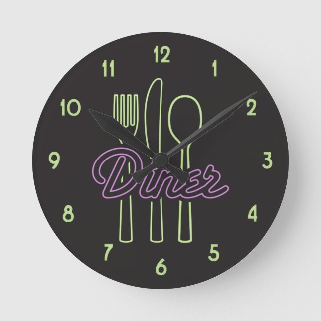 Horloge Ronde 1950 Neon Diner Green, purple silverware (Recto)
