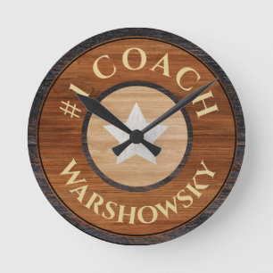 Horloge Ronde #1 Entraîneur Rustique Brown Wood Star