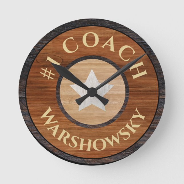 Horloge Ronde #1 Entraîneur Rustique Brown Wood Star (Recto)