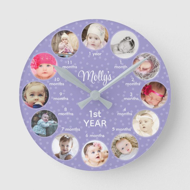 Horloge Ronde 1ère année de Photos Girl Purple Pois Nursery (Recto)