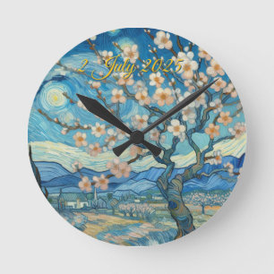 Horloge Ronde 21e Anniversaire crème bleu fleur amande