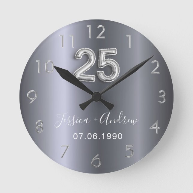 Horloge Ronde 25e anniversaire du mariage noms d'argent (Recto)