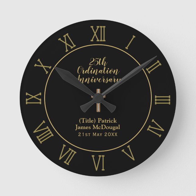 Horloge Ronde 25e Ordination Anniversaire Prêtre Cadeau Customis (Recto)
