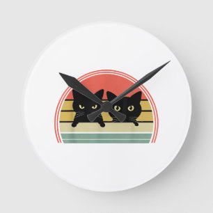 Horloge Ronde 2 Chats noirs Pékin Vintage Retro Chat Animal Love