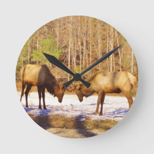 Horloge Ronde 2~ deux Bull Elk dans la neige