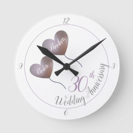 Horloge Ronde 30e anniversaire du mariage de ballon perle violet