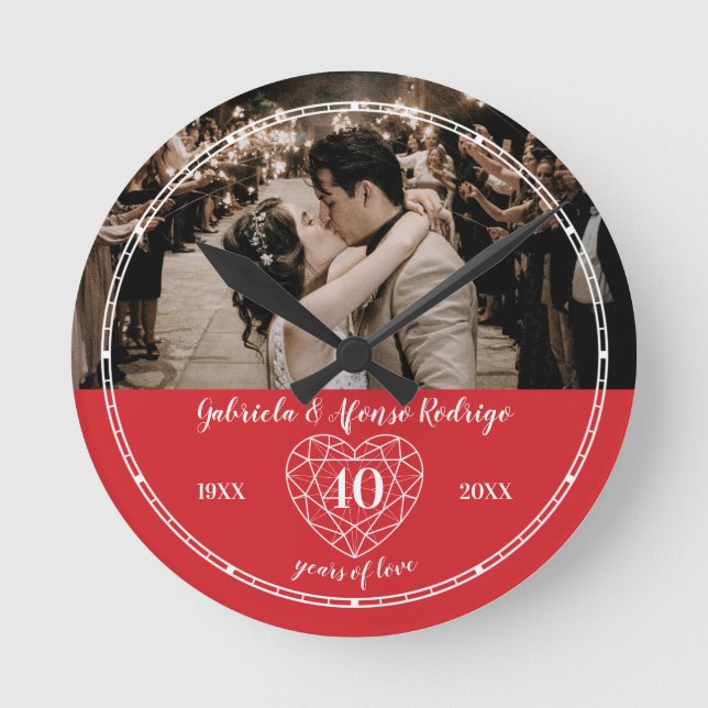 Horloge Ronde 40e anniversaire de Mariage coeur rubis rouge (Recto)