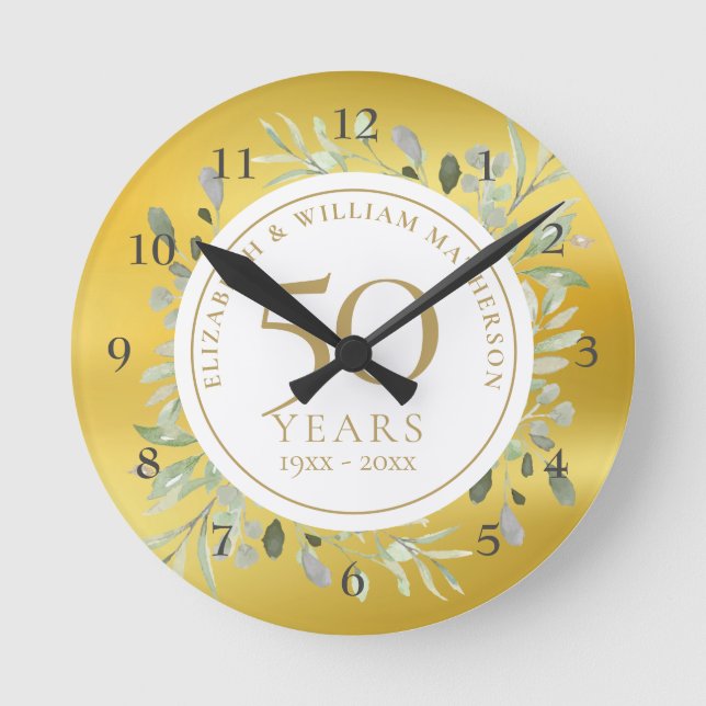 Horloge Ronde 50e anniversaire de mariage Feuillage doré (Recto)
