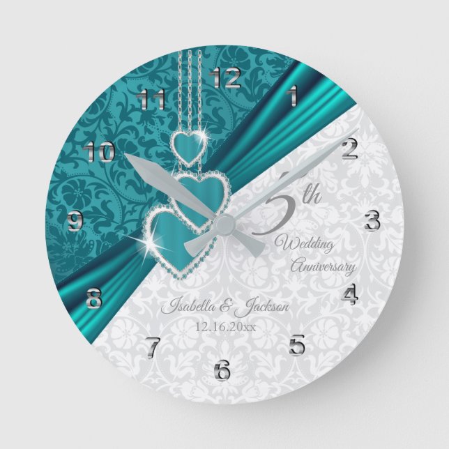 Horloge Ronde 5e anniversaire du Mariage turquoise Keepsaké (Recto)