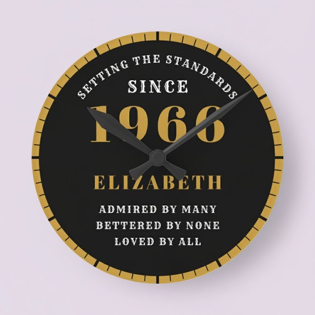 Horloge Ronde 60th Birthday Born 1966 Black Gold (Born 1966 standards birthday clock. Pastel background.)