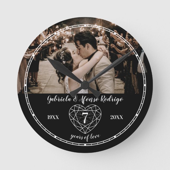 Horloge Ronde 7ème anniversaire de Mariage coeur bijou noir onyx (Recto)