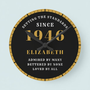 Horloge Ronde 80e anniversaire Né en 1946 Noir Or