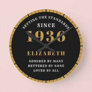 Horloge Ronde 90e anniversaire Né en 1936 Noir Or
