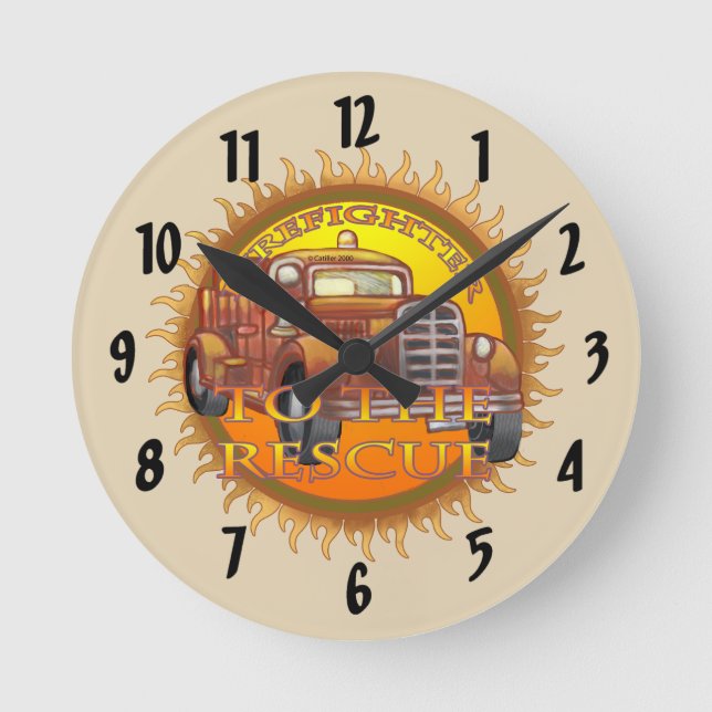 Horloge Ronde À l'horloge Secourt Firefighter (Recto)