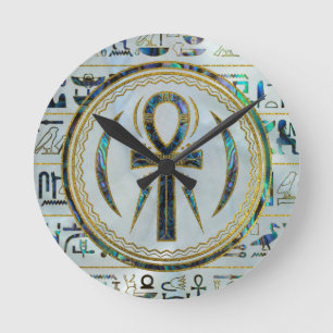 Horloge Ronde Abalone Shell Egyptian Ankh Cross symbole