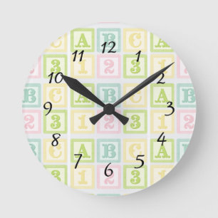 Horloge Ronde ABC Alphabet Baby Nursery Pastels Nursery