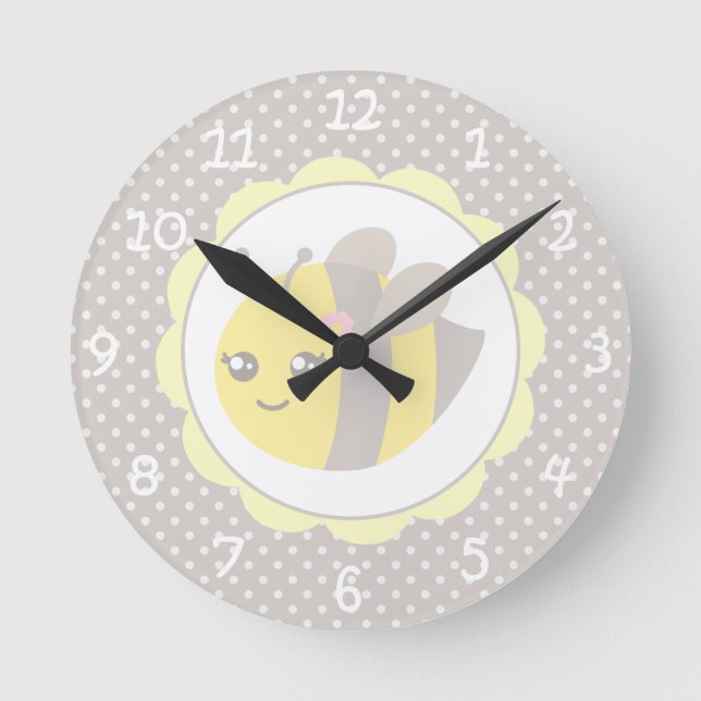 Horloge Ronde Abeille jaune et grise de bébé (Recto)
