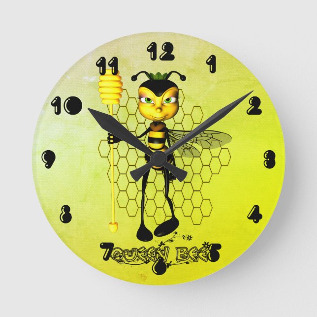 Horloge Ronde Abeille jaune et noire avec nid d'abeille (Recto)
