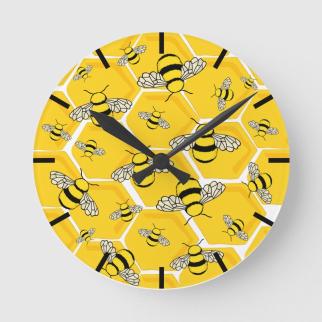 Horloge Ronde Abeilles de miel sur Honeycomb mignonne (Recto)