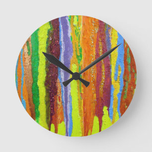 Horloge Ronde Abstract art rainbow stripes paint drip