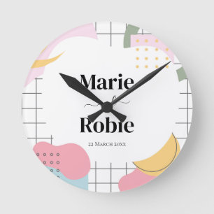 Horloge Ronde Abstrait coloré Memphis Mariage