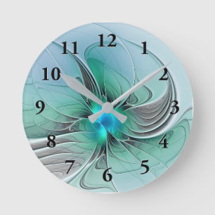 Horloge Ronde Abstrait De Bleu, Art Fractal Moderne