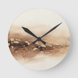 Horloge Ronde Abstrait feuille dorée cuivre beige moderne 3D