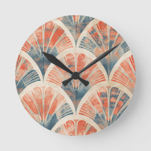 Horloge Ronde abstrait géométrique moderne Corail et Bleu
