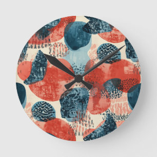 Horloge Ronde abstrait géométrique moderne Corail et Bleu