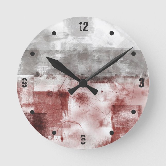 Horloge Ronde Abstrait noir noir blanc gris bordeaux (Recto)